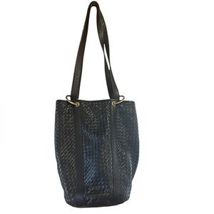 Vintage Ganson Black Faux Leather, Woven Shoulder Bag,‎ EUC
